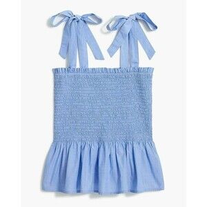 J Crew Smocked Tie Shoulder Straps Blue Peplum Tank Top Size Large NEW
